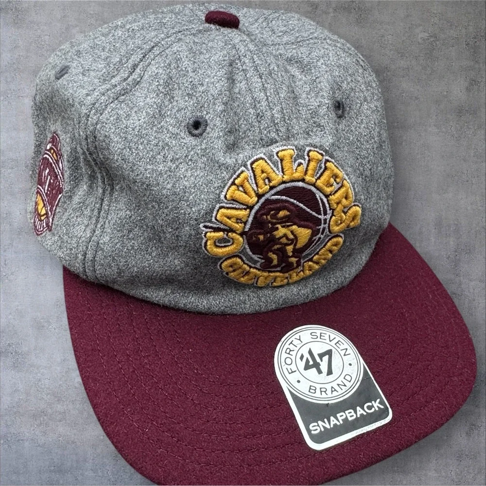 '47 Brand Cleveland Cavaliers Snapback Hat One Size Gray Maroon Wool Blend
